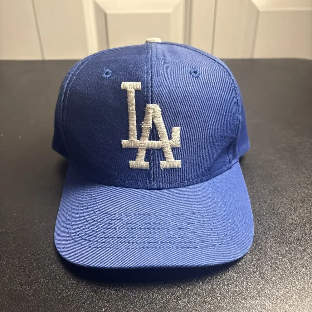 Vintage Los Angeles Dodgers Logo 7 Twill Snapback Hat Cap Royal Blue/White RARE